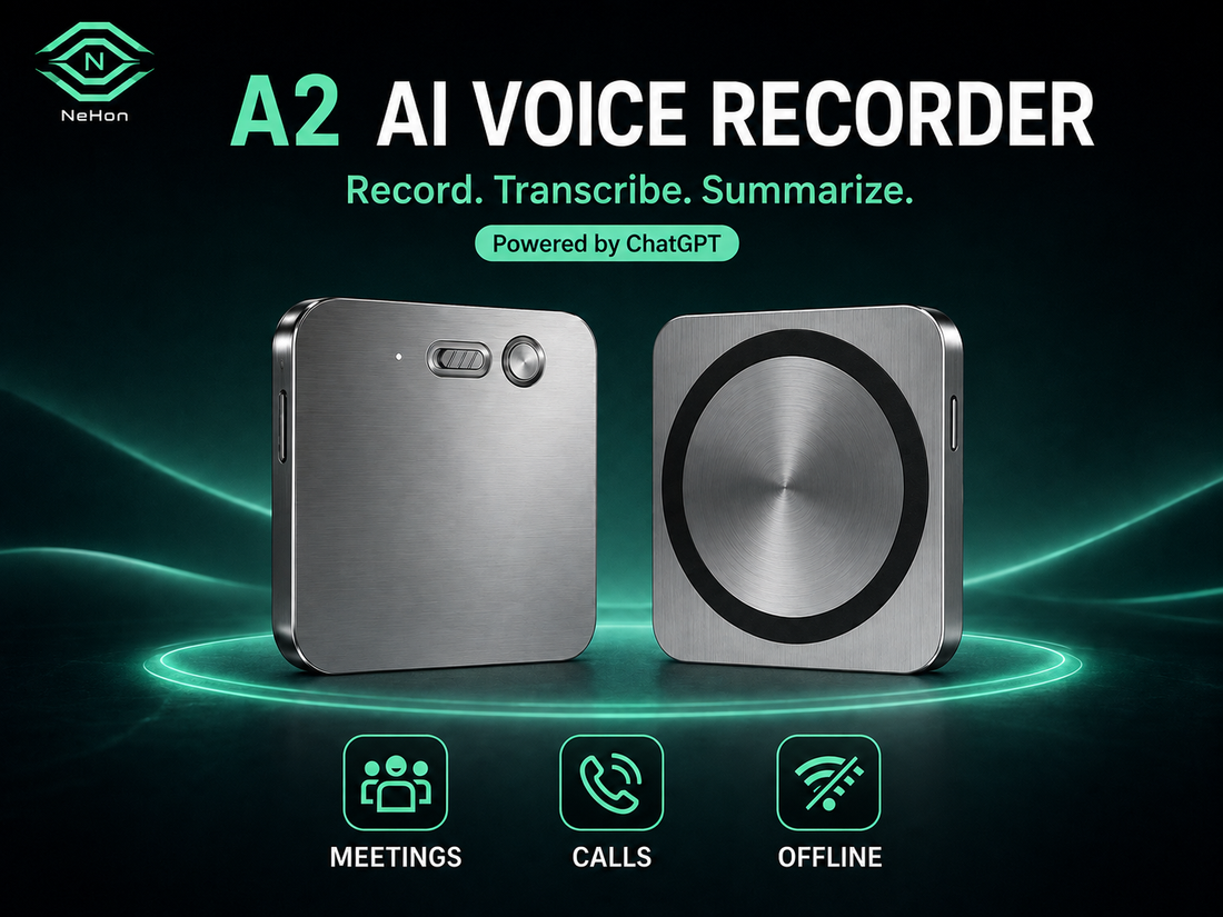 Nehon A2 AI voice recorder card, magnetic slim design