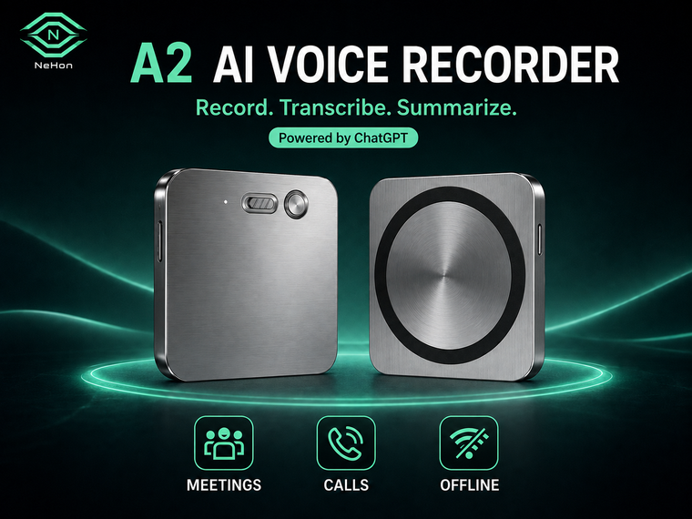 Nehon A2 AI voice recorder card, magnetic slim design